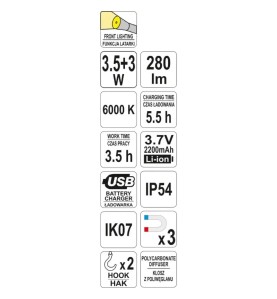 YATO YT-08508 Επαναφορτιζόμενος Φακός Εργασίας LED 280lm