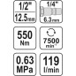 YATO YT09511 Αερόκλειδο Αλουμινίου 1/2" 550 Nm