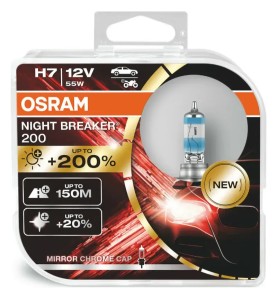 OSRAM Λάμπες Σετ H7 Night Breaker 200 +200% 12V 55W 64210NB200HCB (2 τεμ)