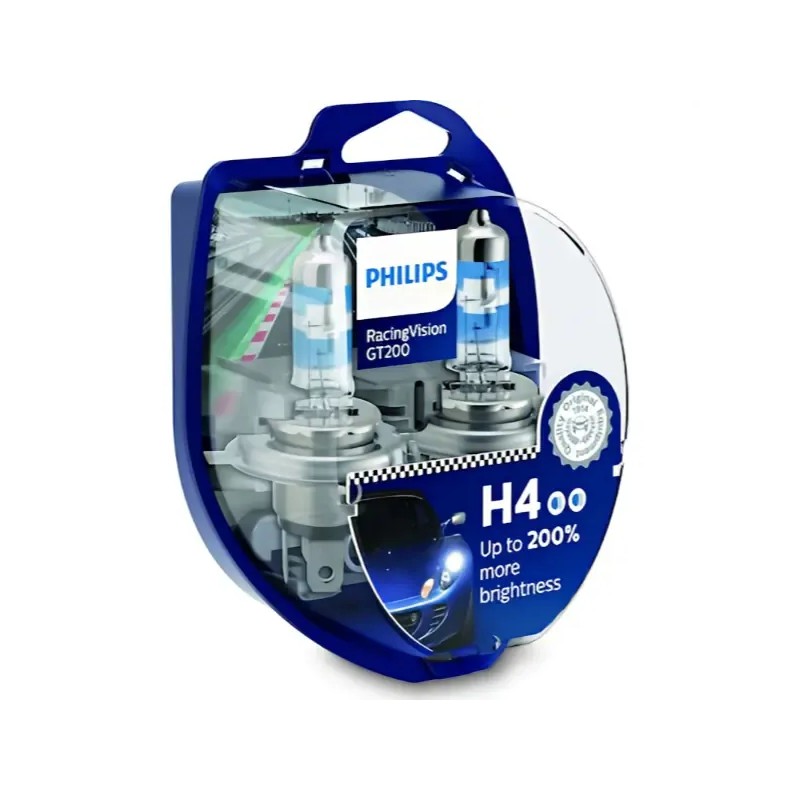 PHILIPS Λάμπες Σετ H4 RacingVision GT200 12V 60/55W 12342RGTS2 (2 τεμ)