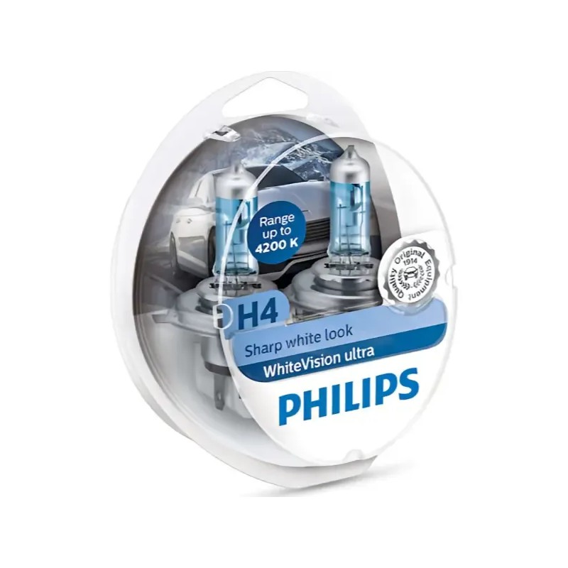 PHILIPS Λάμπες Σετ H4 WhiteVision Ultra (Sharp White Look) 12V 60/55W 12342WVUSM (2 τεμ) PHILIPS Λάμπες Σετ H4 WhiteVision Ultra (Sharp White Look) 12V 60/55W 12342WVUSM (2 τεμ)