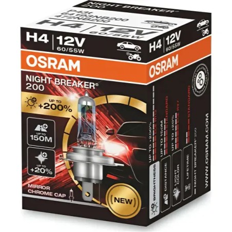 OSRAM Λάμπα H4 Night Breaker 200 +200% 12V 60/55W 64193NB200 (1 τεμ)