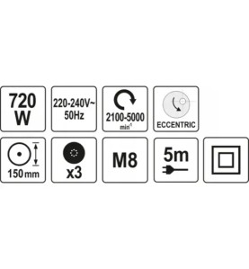 YATO YT-82200 Εκκεντρικός Αλοιφαδόρος 720 W με Ρύθμιση Στροφών