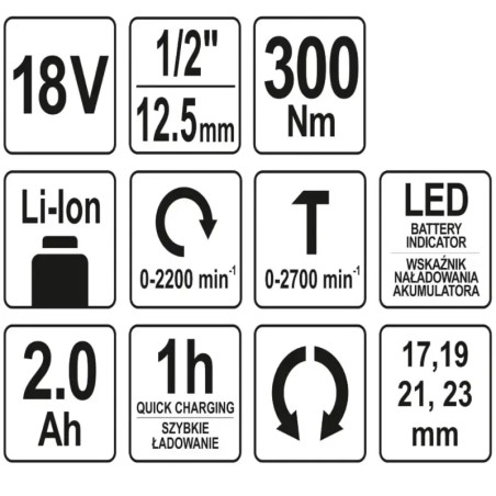 YATO YT-82804 Κρουστικό Μπουλονόκλειδο 1/2″ 18V (Με Μπαταρία)