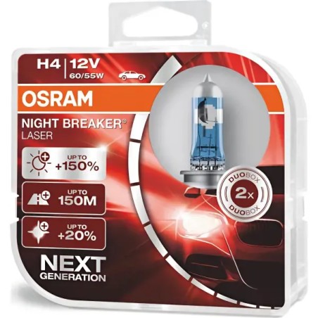 OSRAM Λάμπες H4 Night Breaker Laser +150% 12V 55W 64193NLHCB (2 τεμ)