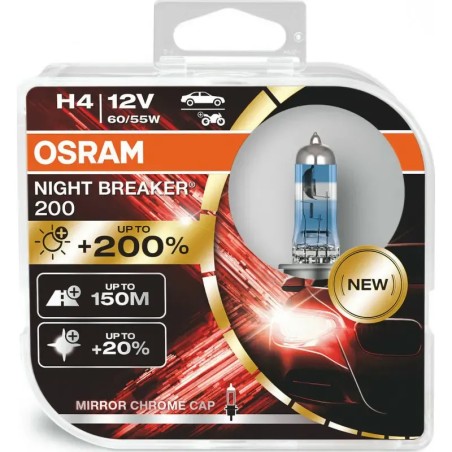 OSRAM Λάμπες H4 Night Breaker Laser 200 12V 55W 3900K 64193NB200-HCB (2 τεμ)
