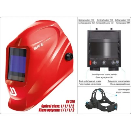 YATO YT-73925 Ηλεκτρονική Μάσκα Ηλεκτροκόλλησης Κόκκινη 100×50 mm