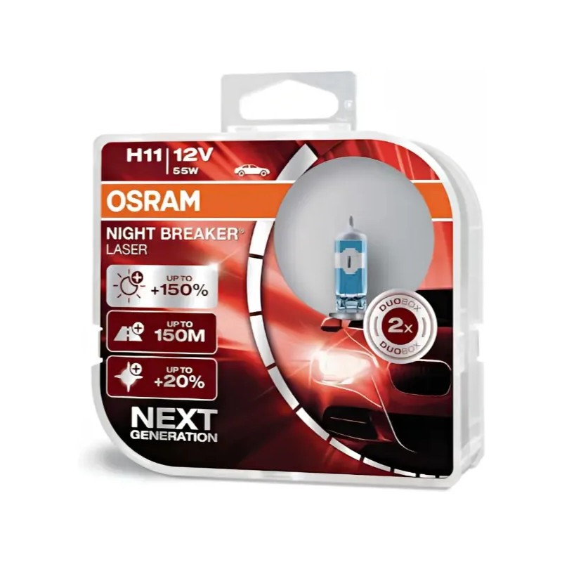 OSRAM Λάμπες H11 Night Breaker Laser +150% 3200K 12V 55W 64211NLHCB (2 τεμ)