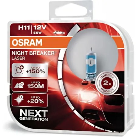 OSRAM Λάμπες H11 Night Breaker Laser +150% 3200K 12V 55W 64211NLHCB (2 τεμ)