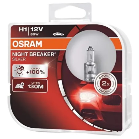 OSRAM Λάμπες H1 Night Breaker Silver +100% 12V 55W 64150NBSHCB (2 τεμ)
