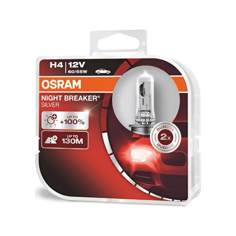 OSRAM Λάμπες H4 Night Breaker Silver +100% 12V 55W 64193NBSHCB (2 τεμ)