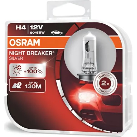 OSRAM Λάμπες H4 Night Breaker Silver +100% 12V 55W 64193NBSHCB (2 τεμ)