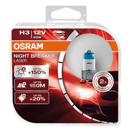 OSRAM Λάμπες H3 Night Breaker Laser +150% 12V 55W 64151NLHCB (2 τεμ)