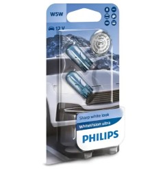 PHILIPS Λάμπες W5W WHITEVISION ULTRA 3300K Θερμό Λευκό 12V 5W 12961WVUB2 (2 τεμ)
