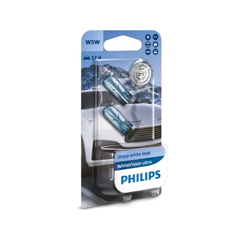 PHILIPS Λάμπες W5W WHITEVISION ULTRA 3300K Θερμό Λευκό 12V 5W 12961WVUB2 (2 τεμ)