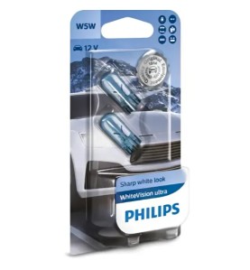 PHILIPS Λάμπες W5W WHITEVISION ULTRA 3300K Θερμό Λευκό 12V 5W 12961WVUB2 (2 τεμ)