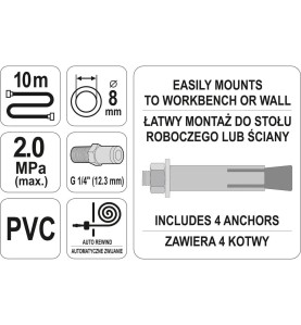 YATO YT-24242 Αυτόματη Ανέμη Αέρος με Λάστιχο 10 m ¼"