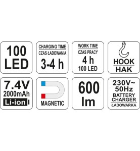 YATO YT-08503 Επαναφορτιζόμενος Φακός Εργασίας LED 600lm