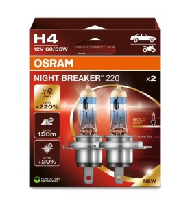 OSRAM Λάμπα H4 Night Braker 220 +220%12V 60/55w 64193NB2202HB (2 τεμ)
