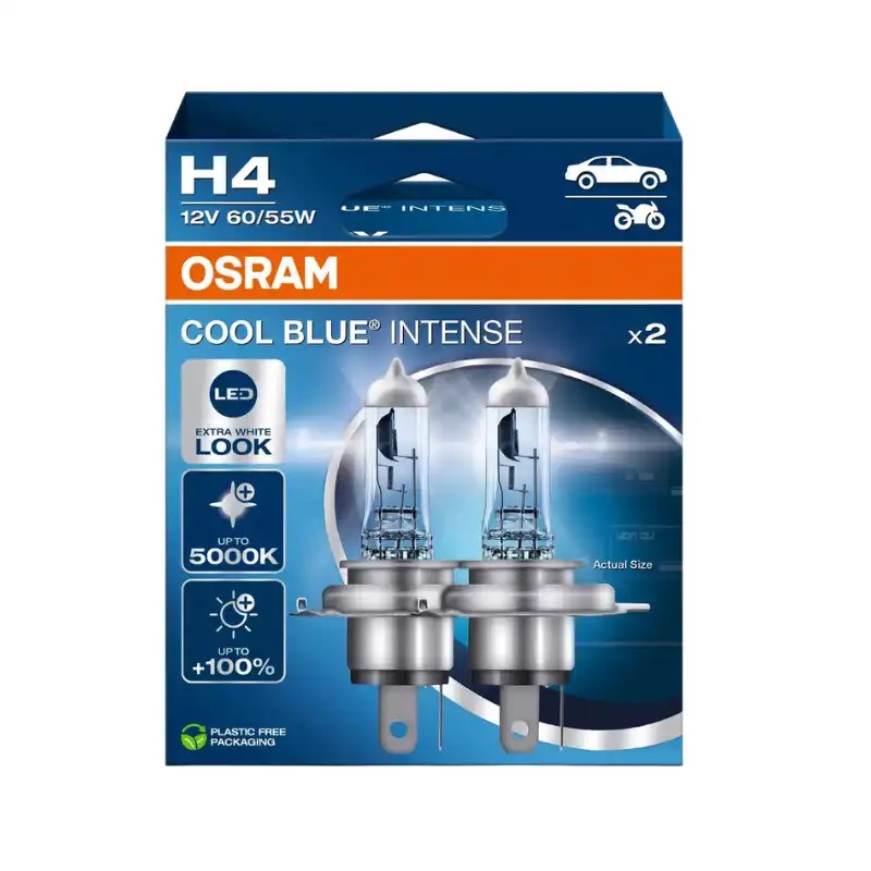 OSRAM Λάμπες Σετ H4 Cool Blue Intense Next Gen +100% 12V 60/55W 5000K 64193CBN2HB (2 τεμ)